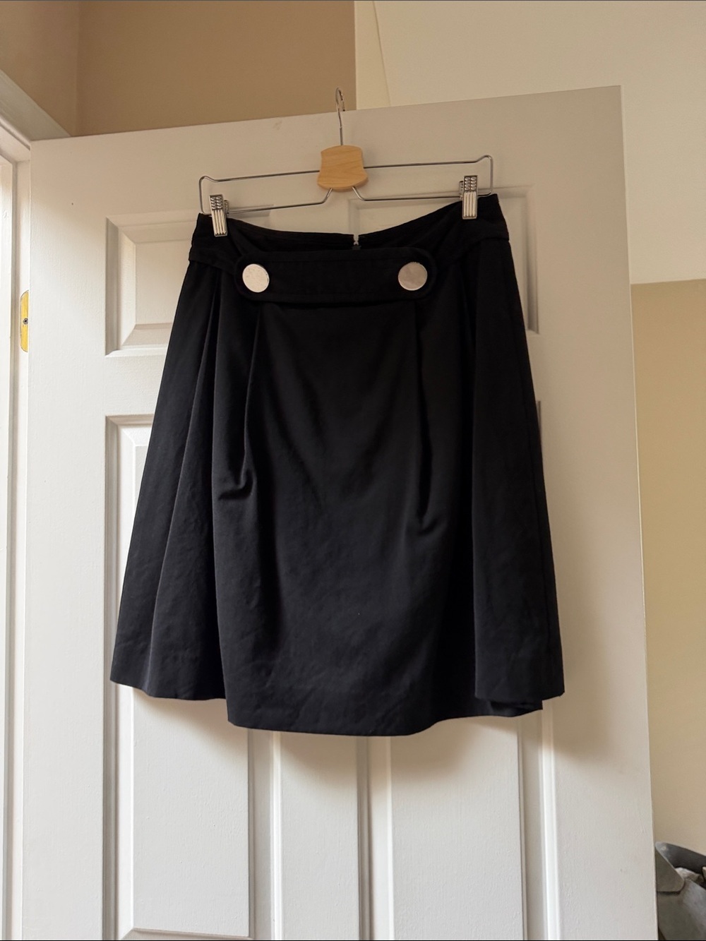 Tory Burch Black pleated Circle Skirt with Silver Buttons